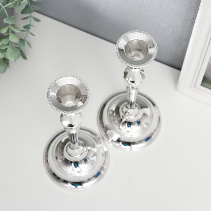 Подсвечник металл Подсвечник металл "Плавность" серебро набор 2 шт 24х10х10 см