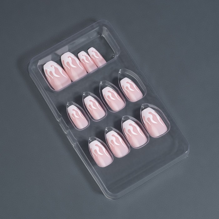 Накладные ногти «Fire», 12 шт, с клеевыми пластинами, форма балерина, розовые, белые Накладные ногти «Fire», 12 шт, с клеевыми пластинами, форма балерина, розовые, белые