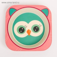 Набор детской бамбуковой посуды &laquo;Совушка&raquo;, тарелка, миска, стакан, приборы, 5 предметов