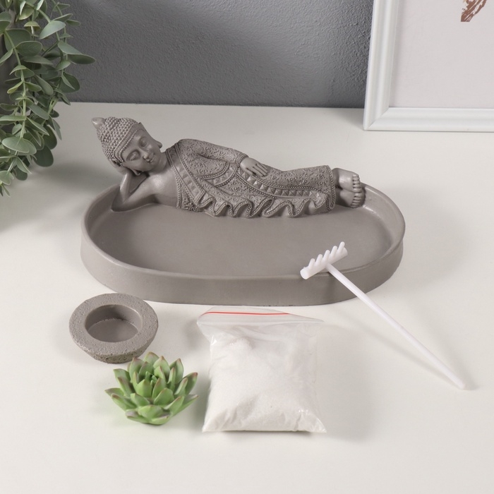 Сад Дзен "Статуя лежащего будды" серый, песок 25х15,5х8 см