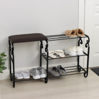 Подставка для обуви с сиденьем &laquo;Эталон&raquo;, 3 яруса, 90&times;30&times;60 см, цвет чёрный, форма МИКС