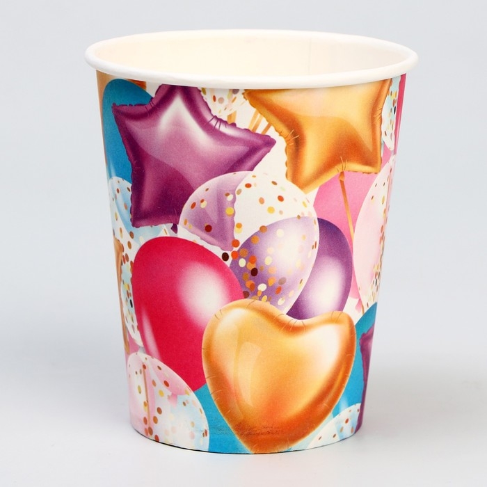 Одноразовая посуда: стакан бумажный «Шары», 250 мл,набор 6 шт Одноразовая посуда: стакан бумажный «Шары», 250 мл,набор 6 шт