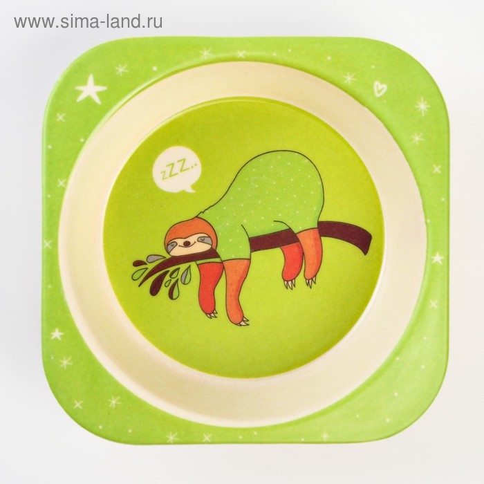 Набор бамбуковой посуды &laquo;Ленивец&raquo;, 5 предметов: тарелка, миска, стакан, вилка, ложка