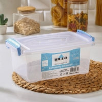 Контейнер пищевой RICCO, 4,5 л, 32&times;20&times;12 см, прямоугольный, цвет прозрачный, ручки голубые