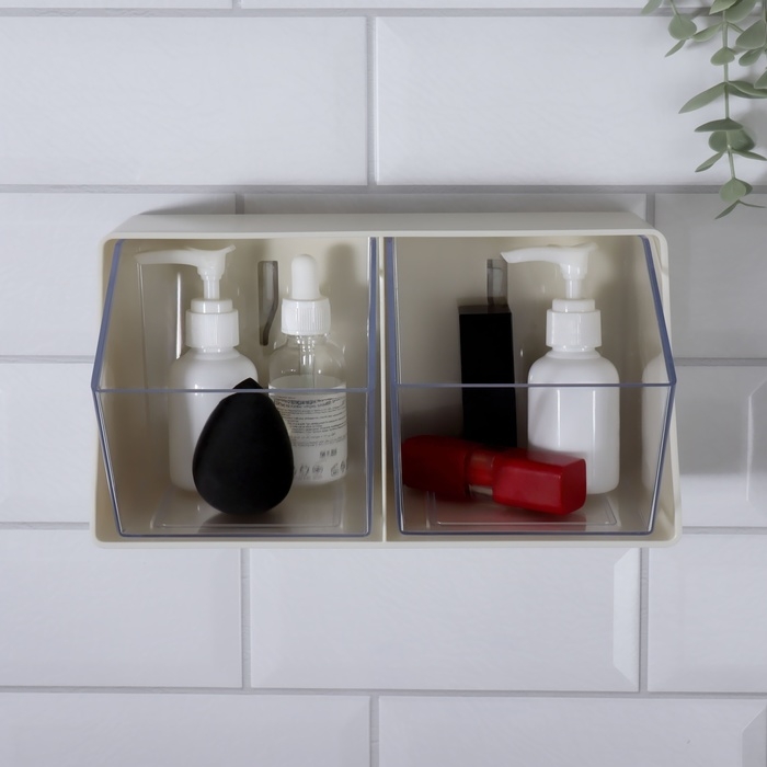 Органайзер для хранения, подвесной, 2 секции, 22,5 × 13,5 × 12 см, цвет молочный/прозрачный Органайзер для хранения, подвесной, 2 секции, 22,5 × 13,5 × 12 см, цвет молочный/прозрачный