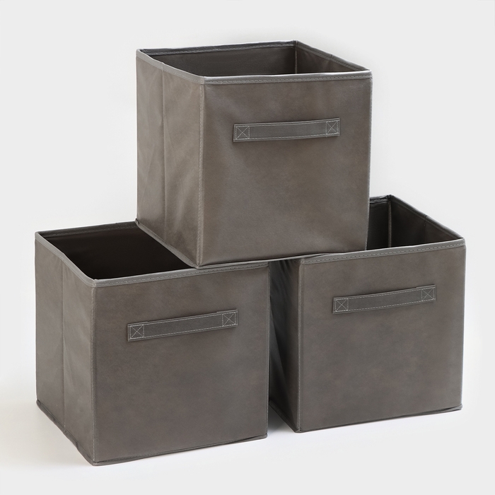 Короб для хранения, 28&times;28&times;28 см, набор 3 шт, цвет серый