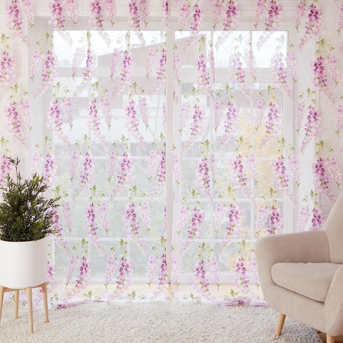 Тюль Этель &laquo;Виноградная лоза&raquo; (лиловый) б/ утяжелителя, ширина 140 см, высота 250 см