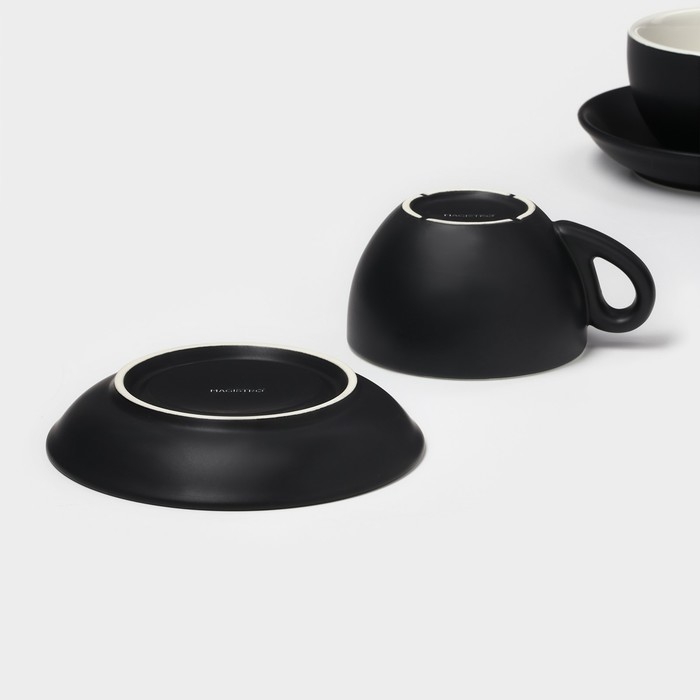 Набор чайный керамический Magistro Matt black, 4 предмета: чашка 210 мл, 2 шт, блюдце d=14 см, 2 шт Набор чайный керамический Magistro Matt black, 4 предмета: чашка 210 мл, 2 шт, блюдце d=14 см, 2 шт