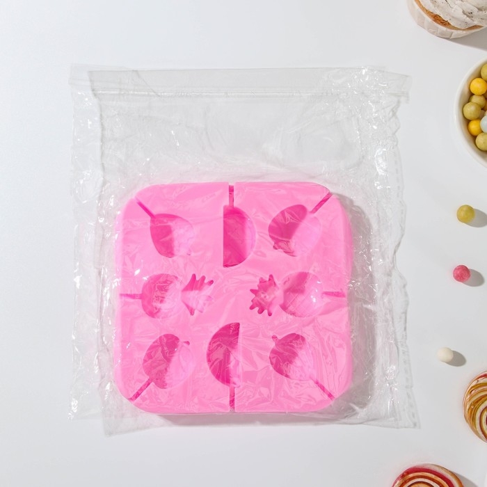 Форма для леденцов Доляна &laquo;Тропики&raquo;, силикон, 13,5&times;13,5&times;1,2 см, 8 ячеек, с палочками, цвет МИКС