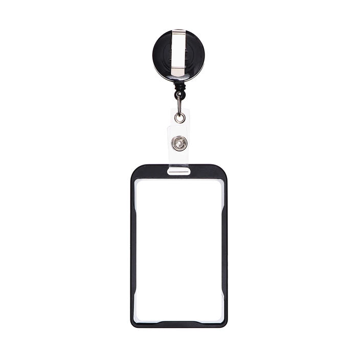 Бейдж-карман вертикальный внешний 96*56мм, внут 85*54мм, металл, черный, рулетка 40см Бейдж-карман вертикальный внешний 96*56мм, внут 85*54мм, металл, черный, рулетка 40см