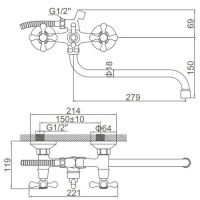 Cмеситель для ванны Accoona A7380, двухвентильный, латунь, хром Cмеситель для ванны Accoona A7380, двухвентильный, латунь, хром
