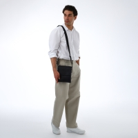 Сумка мужская через плечо TEXTURA, наружный карман, цвет чёрный