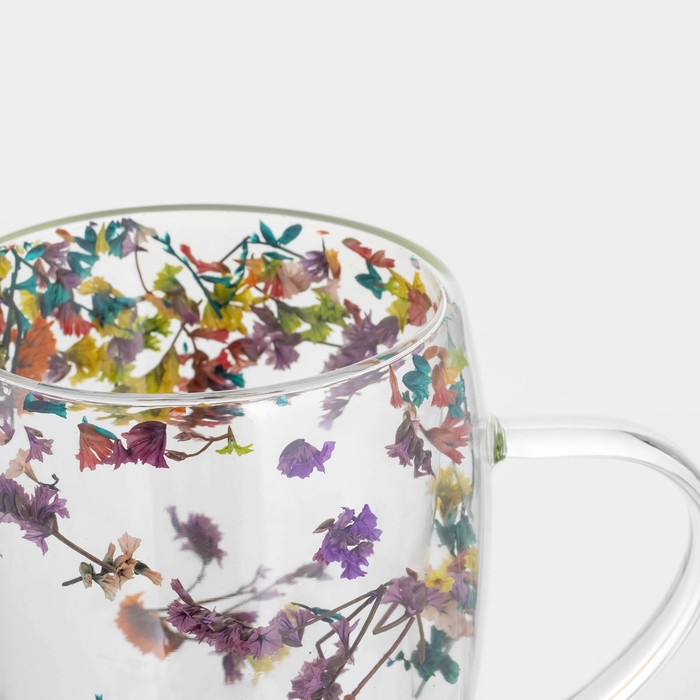 Набор стеклянных кружек с двойными стенками Доляна &laquo;Сухоцвет&raquo;, 350 мл, 12,5&times;9&times;11,7 см, 2 шт