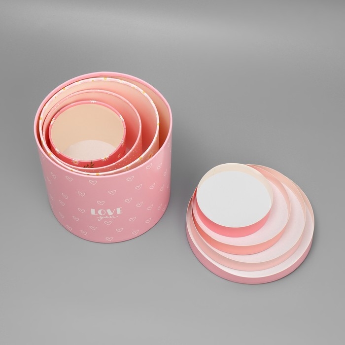 Набор шляпных коробок 4 в 1, упаковка подарочная, &laquo;Ромашки&raquo;, 12 х 12 - 20 х 20 см