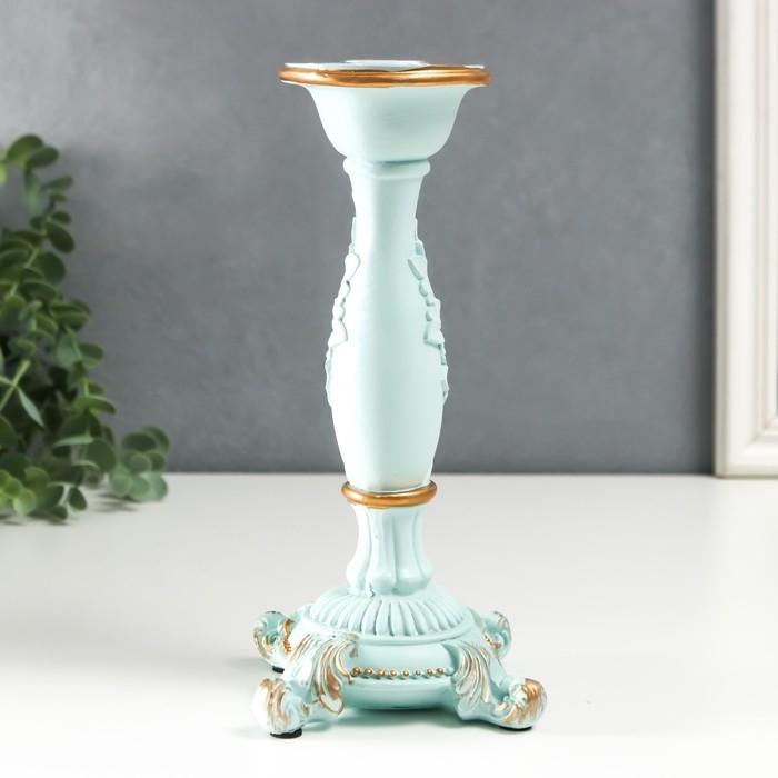 Подсвечник полистоун на 1 свечу Подсвечник полистоун на 1 свечу "Пышный лист" нежно-голубой 21,5х9х9 см