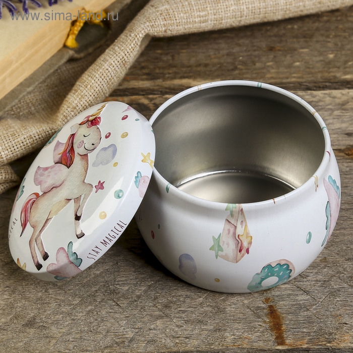 Шкатулка металл круг Шкатулка металл круг "Единорог с крыльями" выпуклый рисунок 5х7,5х7,5 см