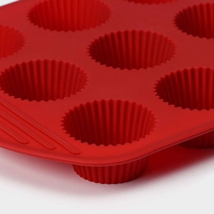 Форма для выпечки Доляна &laquo;Сладости.Круг реб&raquo;, силикон, 26,5&times;21,5&times;3 см, 9 ячеек (5,5&times;3 см), цвет коричневый