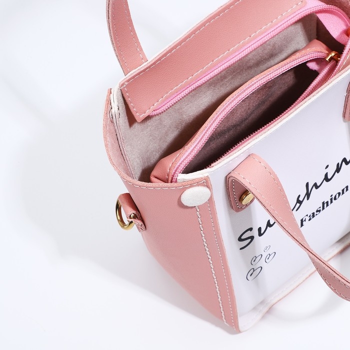 Сумка женская тоут на молнии, цвет белый/розовый Сумка женская тоут на молнии, цвет белый/розовый