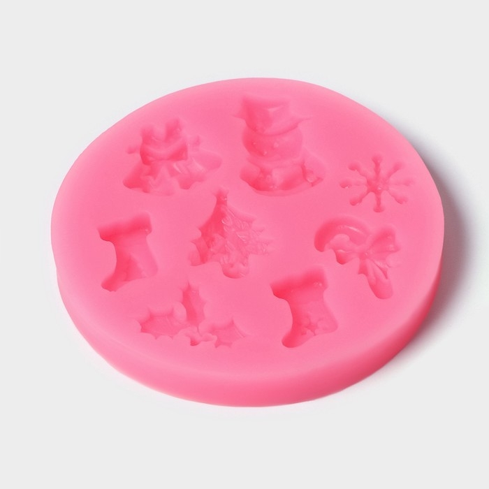 Молд новогодний &laquo;Новогодняя атрибутика&raquo;, силикон, 6,5&times;6,5 см, цвет розовый