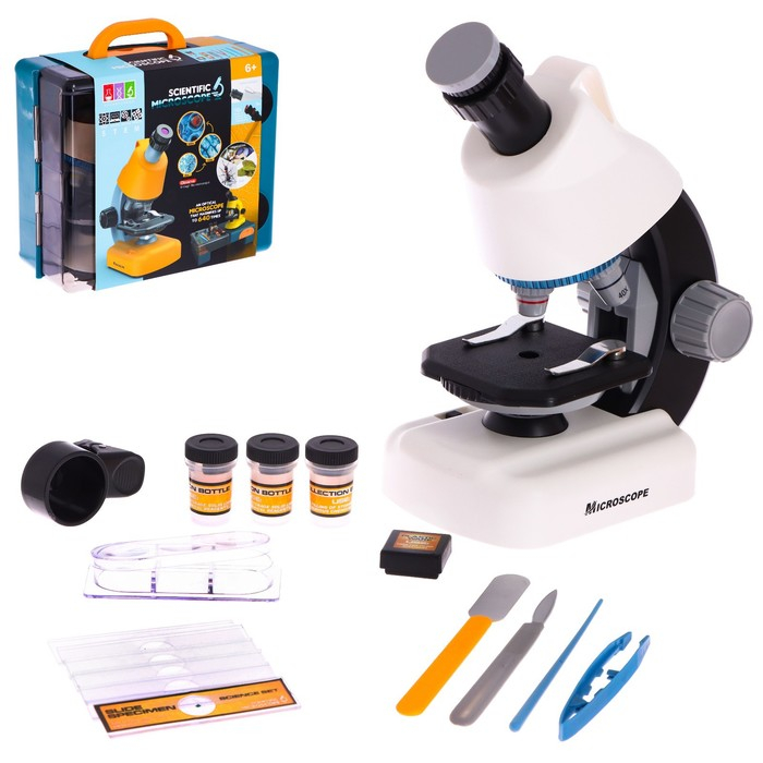 Микроскоп детский &laquo;Набор биолога в чемодане&raquo; кратность х40, х100, х640, подсветка, цвет белый