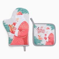 Набор кухонный Доляна "С новым годом": прихватка 17х17 см, варежка-прихватка 20х28 см, 35% хлопок