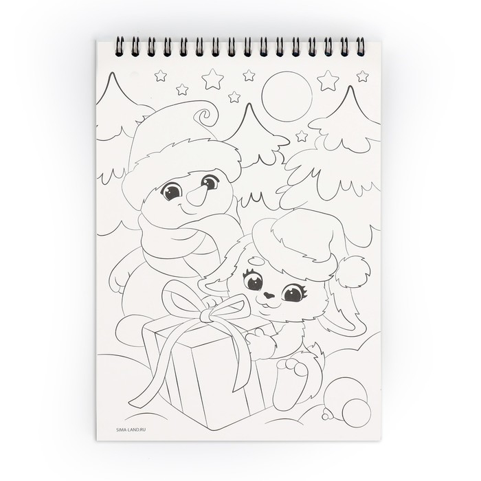 Блокнот гравюра - раскраска на новый год &laquo;Исполнения желаний&raquo; Зайцы и Дед Мороз, 10 листов, штихель