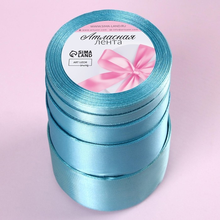 Набор атласных лент, 5 шт, размер лент: 6/10/20/40/50 мм × 23 ± 1 м, цвет голубой Набор атласных лент, 5 шт, размер лент: 6/10/20/40/50 мм × 23 ± 1 м, цвет голубой