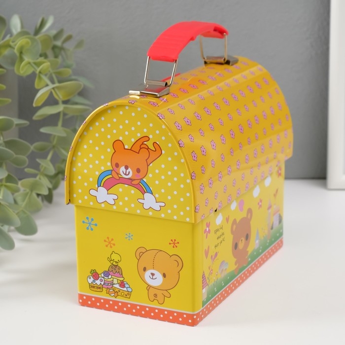 Копилка металл сундучок Копилка металл сундучок "Мишутка на жёлтом" 13х16х8,5 см