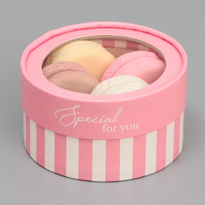 Коробка для макарун, кондитерская упаковка тубус с окном For you, 12 х 12 х 5 см