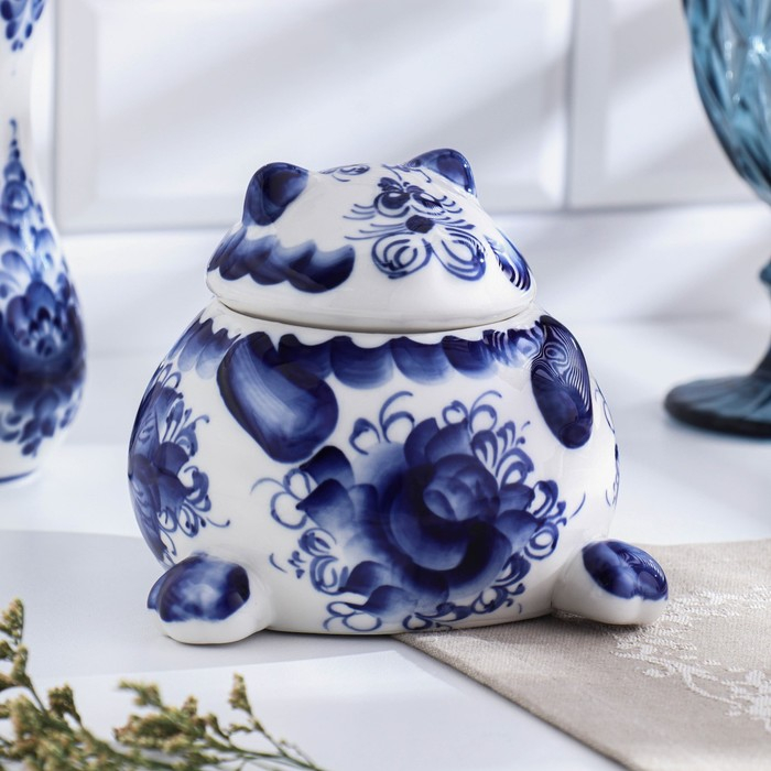 Сахарница &laquo;Кот&raquo;, гжель