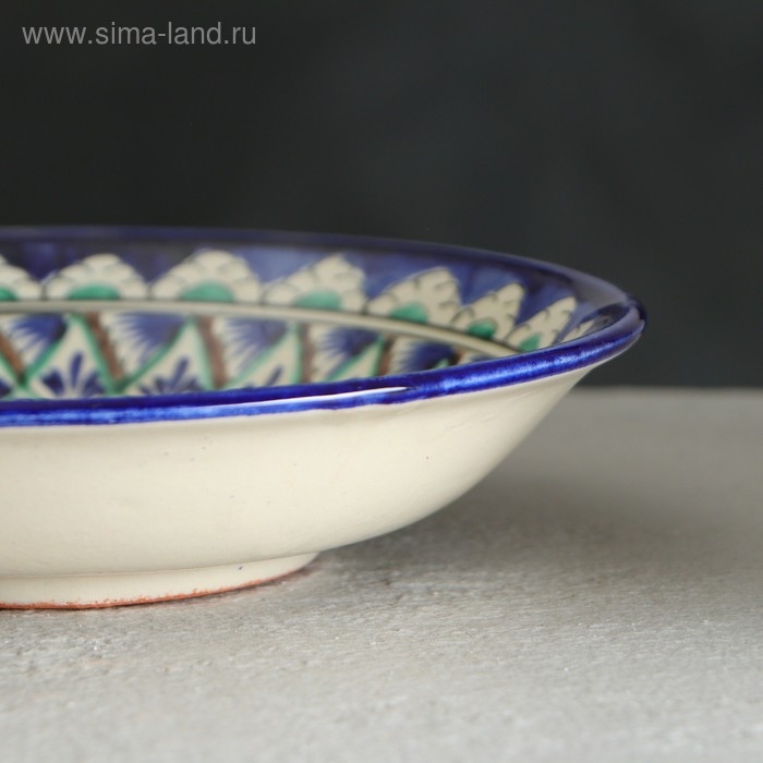 Тарелка Риштанская Керамика "Узоры", синяя, глубокая, микс,  20 см