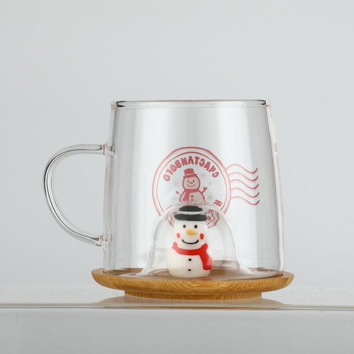 Новый год. Кружка новогодняя стеклянная с крышкой &laquo;Счастливого нового года&raquo;, 350 мл