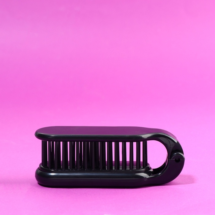 Расчёска массажная, складная, с зеркалом, 3 &times; 10 см, цвет чёрный