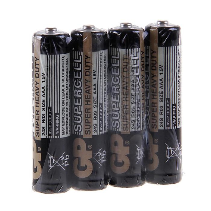 Батарейка солевая GP Supercell Super Heavy Duty, AAA, R03-4S, 1.5В, спайка, 4 шт. Батарейка солевая GP Supercell Super Heavy Duty, AAA, R03-4S, 1.5В, спайка, 4 шт.