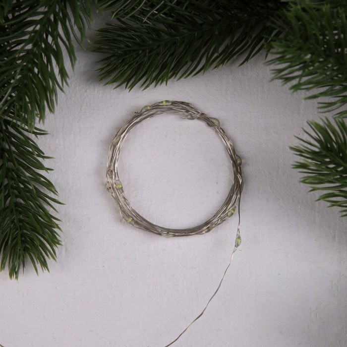 Гирлянда &laquo;Нить&raquo; 2 м роса, IP20, серебристая нить, 20 LED, 3 режима, батарейки AG13х3 (в комплекте), свечение белое