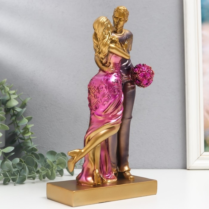 Сувенир полистоун Сувенир полистоун "Нежная встреча" розово-фиолетовый 7х14,5х28 см