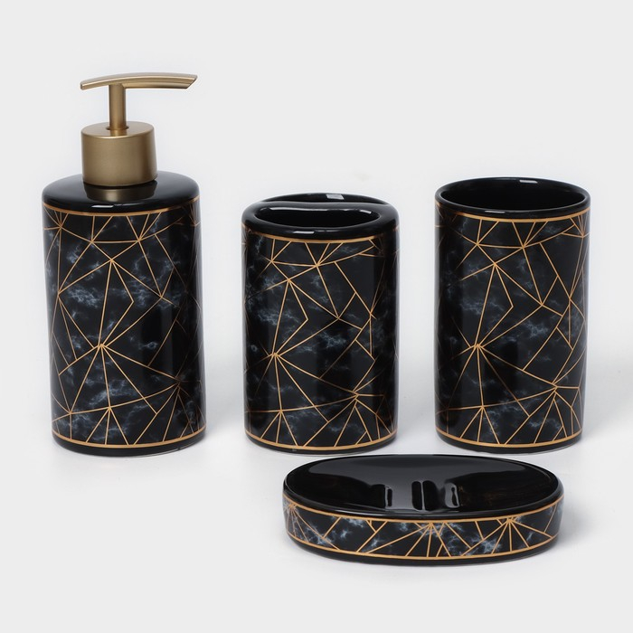 Набор аксессуаров для ванной комнаты &laquo;Лофт&raquo;, 4 предмета (дозатор 250 мл, мыльница, 2 стакана), цвет чёрный