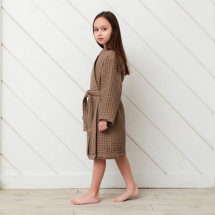 Халат вафельный детский Крошка Я Халат вафельный детский Крошка Я "Boho" размер 34 (122-128 см) цвет мокко, 100% хлопок 290 г/м2