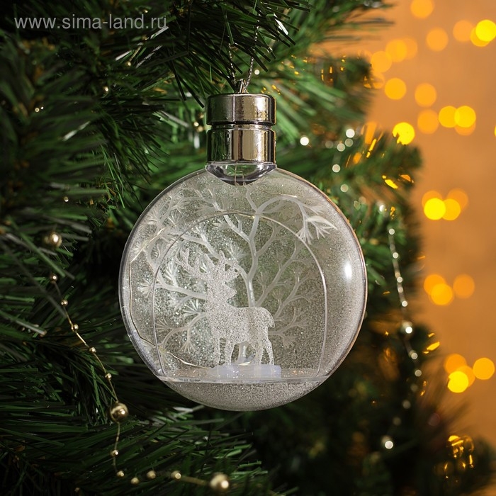 Ёлочный шар «Снежный лес», батарейки, 1 LED, свечение белое Ёлочный шар «Снежный лес», батарейки, 1 LED, свечение белое