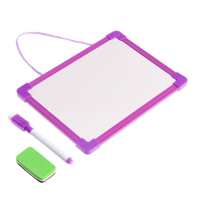 Доска для рисования двухсторонняя картонная, маркер + мел + губка, цвета МИКС