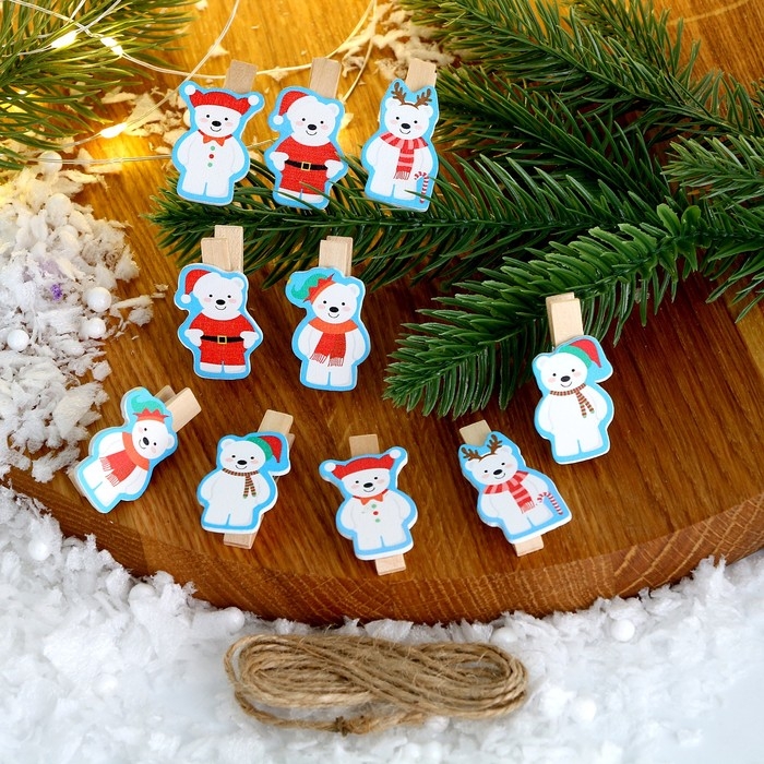 Набор декоративных прищепок Набор декоративных прищепок "Новогодние мишки" набор 10 шт.