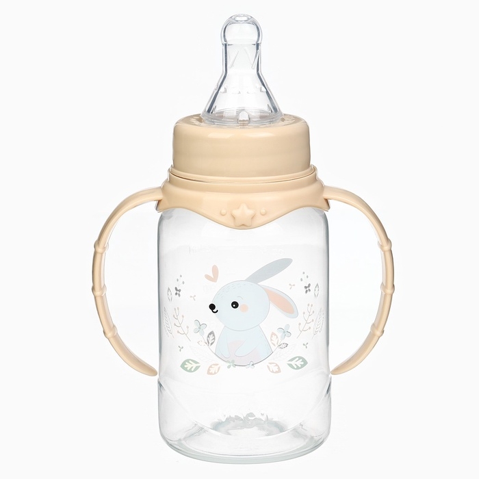 Бутылочка для кормления &laquo;Зайчик&raquo; 150 мл, цилиндр, с ручками, цвет бежевый