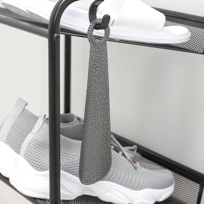 Ложка для обуви Доляна, с кольцом, металлическая, 22&times;5 см, покрытие антик серебро