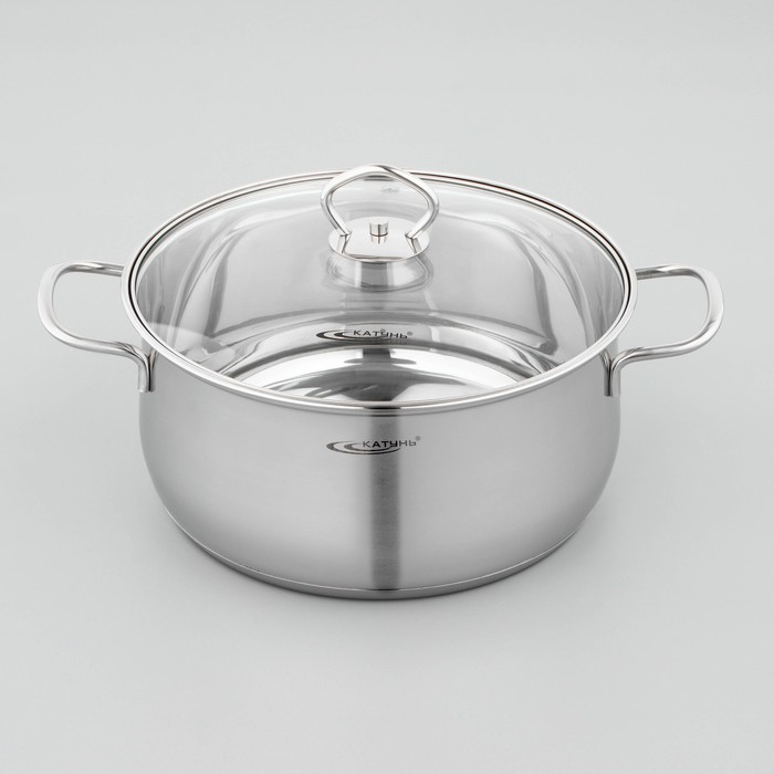 Кастрюля &laquo;Лира&raquo;, 5,2 л, d=24 см, капсульное дно, стеклянная крышка, индукция