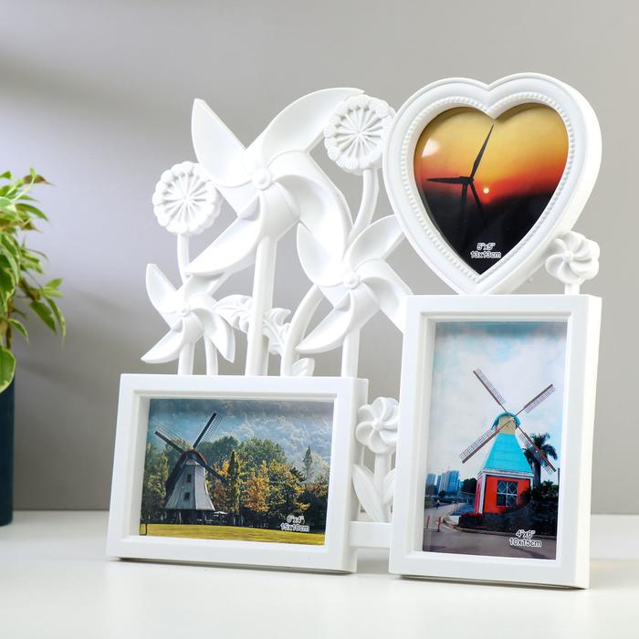 Фоторамка пластик на 3 фото 10х15, 12х12 см Фоторамка пластик на 3 фото 10х15, 12х12 см "Ветерки" белая 30х32х2 см