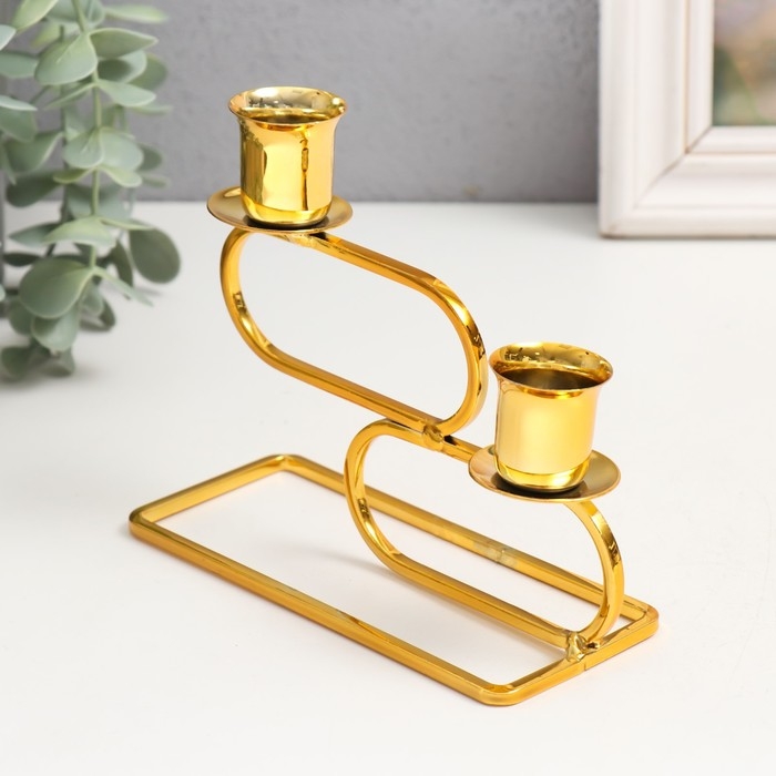 Подсвечник металл на 2 свечи "Овалы" d=2,3 см золото 6х15х11 см