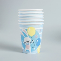 Набор бумажной посуды одноразовый С днём рождения. 2 годика&raquo;, 6 тарелок, 6 стаканов, 6 колпаков, 1 гирлянда, цвет голубой