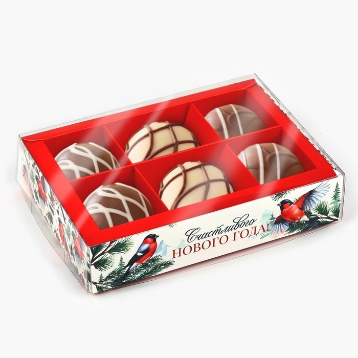 Коробка под 6 конфет с ячейками «Снегири», 10 х 14.5 х 3 см, Новый год Коробка под 6 конфет с ячейками «Снегири», 10 х 14.5 х 3 см, Новый год