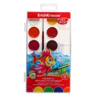 Акварель 12 цветов, ErichKrause ArtBerry, с УФ-защитой, палитра и кисть, пластик, европодвес Акварель 12 цветов, ErichKrause ArtBerry, с УФ-защитой, палитра и кисть, пластик, европодвес
