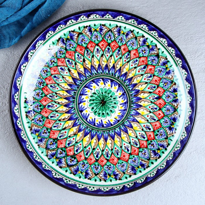 Ляган Риштанская Керамика Ляган Риштанская Керамика "Узоры", 32 см, синий